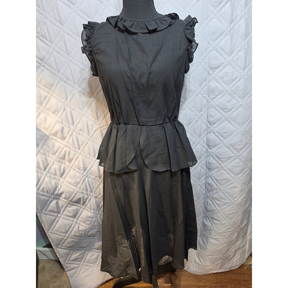 Vintage Nipon Boutique Black Ruffle Peplum Blouse & Skirt Set ILGWU USA Sz 4
